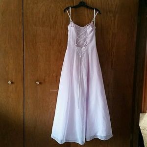 Light pink full-length dress with lace-up back